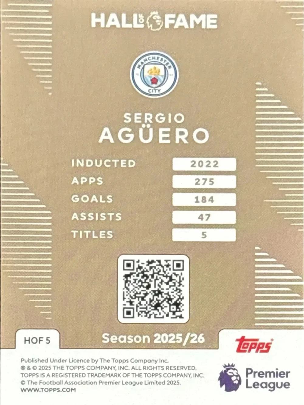 Topps Sergio Agüero Hall of Fame Soccer Card